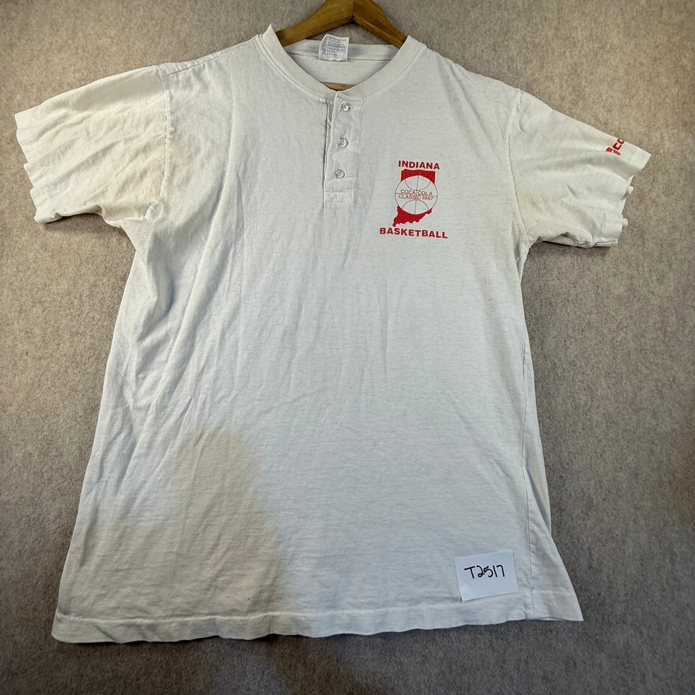 Vintage 1987 Indiana Coca-Cola Classic Basketball Henley Shirt Hanes Beefy-T XL